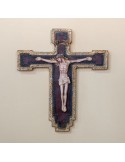 Small Patinated Colored and Gold Byzantine Crucifix in Ceramic